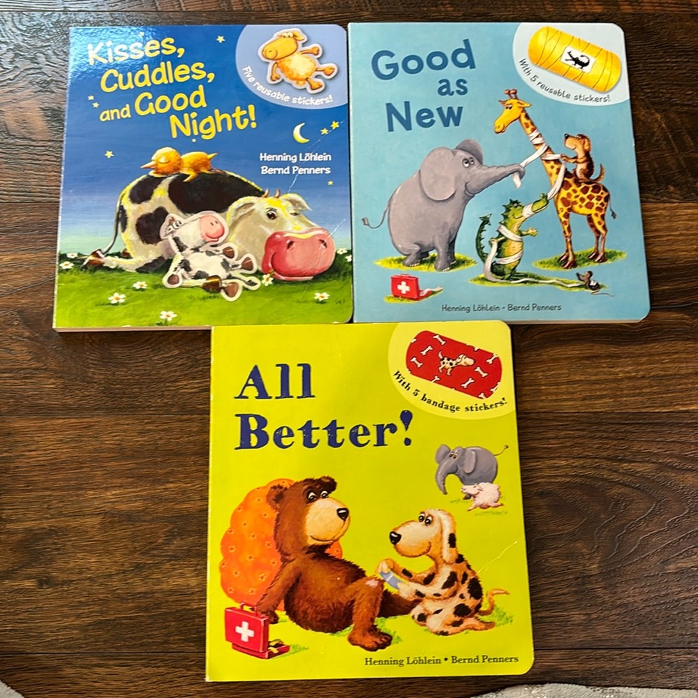 Three board books with reusable stickers